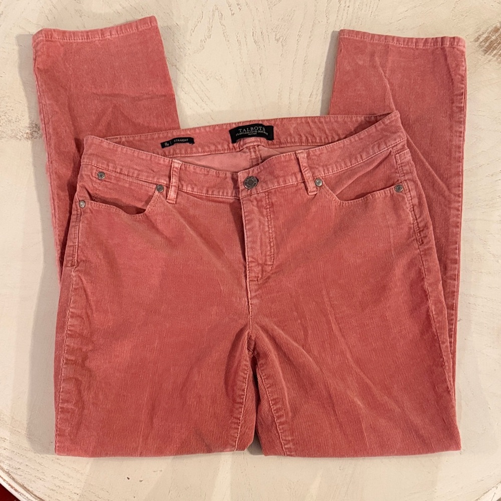 Talbots Flawless 5-Pocket Petit Dusty Pink Corduroy Straight Leg Jeans size 8P